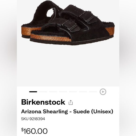 BIRKENSTOCK sz 37 black shearling lined 2 strap corkbed sandals, preowned AS IS - Picture 2 of 7